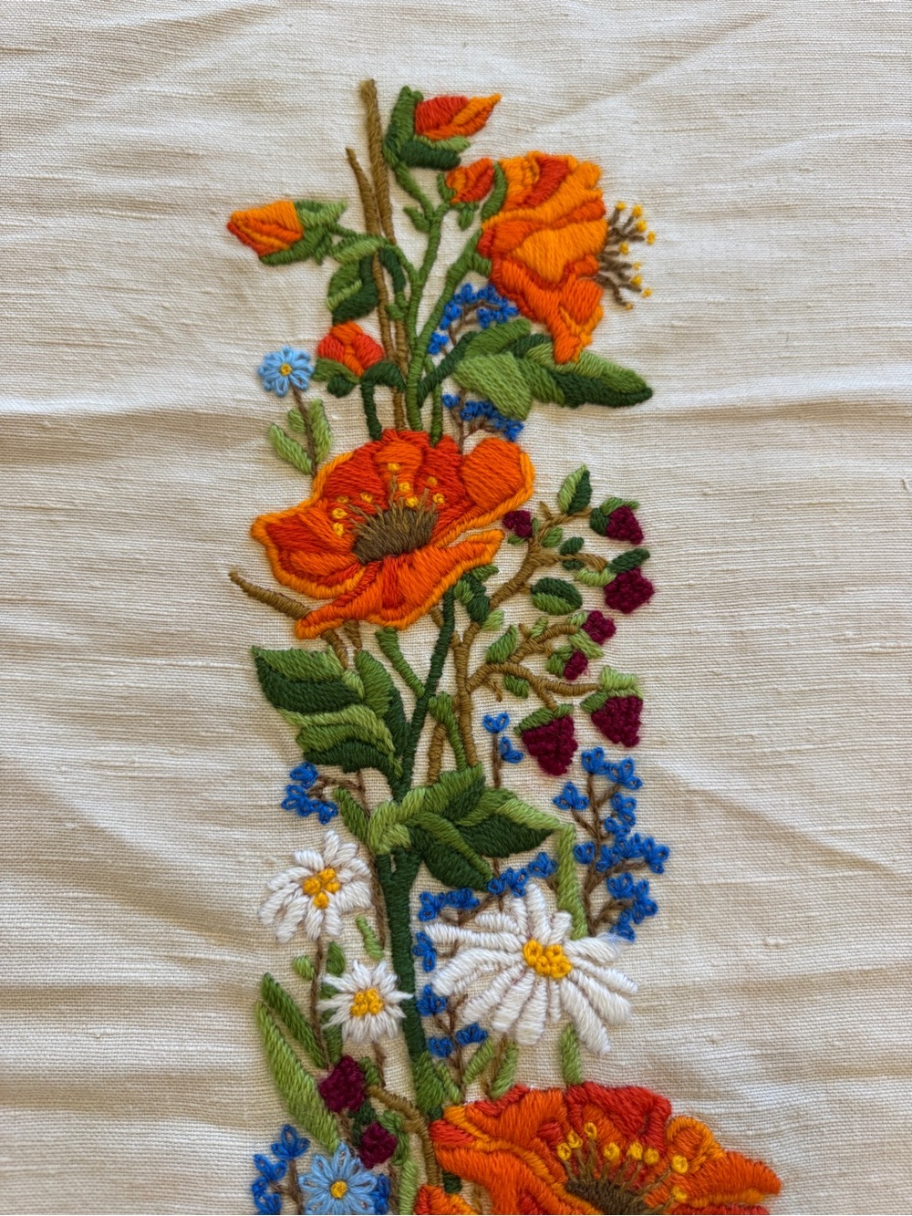 Crewel Floral Bloom Embroidery Handmade - Picture 5 of 7